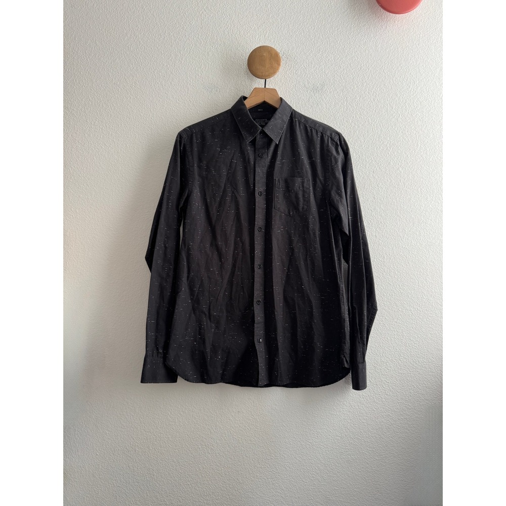All Saints Slim Fit Nep LS Shirt Black Speckled Button Down Size Small